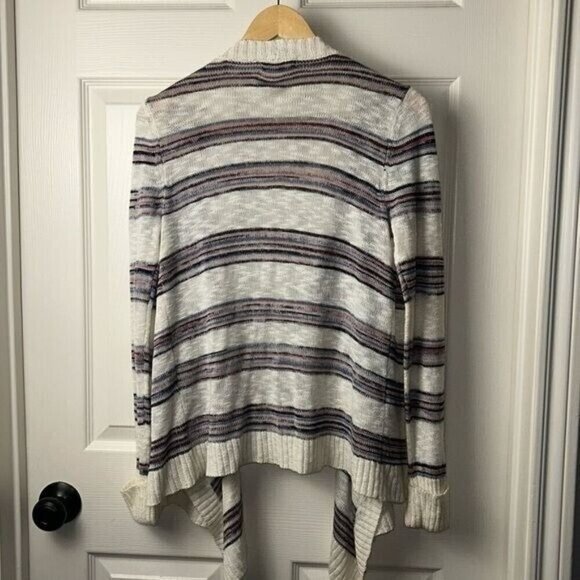 Pink Republic Multi Color Striped Open Draped Lagenlook Cardigan Sweater Medium - Picture 5 of 7